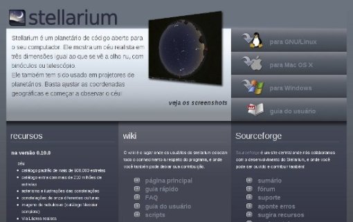 Homepage do Stellarium em português